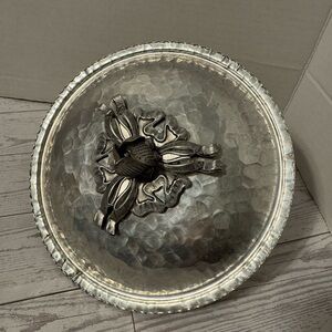 Rodney Kent Hammered Metal Dish Lid with Tulip and Ribbon Pattern-Silver Tone